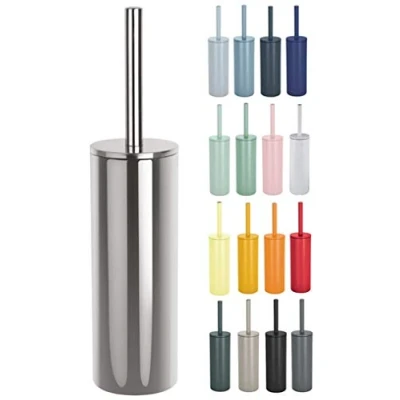 Image de Spirella Brosse WC à Poser Porte Balai Toilette Pot Nyo Haute qualité en Acier Inoxydable avec récipient hygiénique Argent Brillant