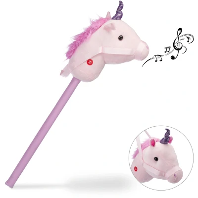 Afbeelding van Relaxdays stokpaard unicorn stokpaardje met geluid eenhoorn roze speelgoed