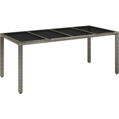 Afbeelding van vidaXL Tuintafel met glazen blad 190x90x75 cm poly rattan grijs