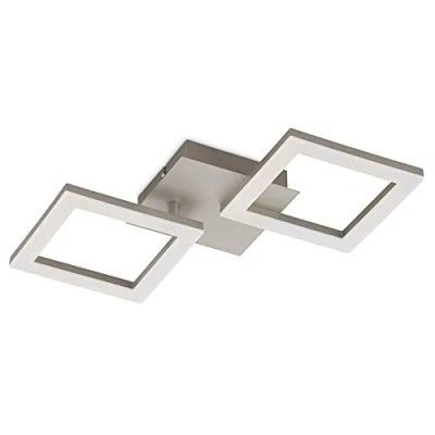 Afbeelding van EGLO Huerta LED plafondlamp, woonkamerlamp, modern, 2 lampen, keukenlamp, metaal, nikkel, mat, kunststof, wit, slaapkamerlamp, warmwit, l x b 33 cm