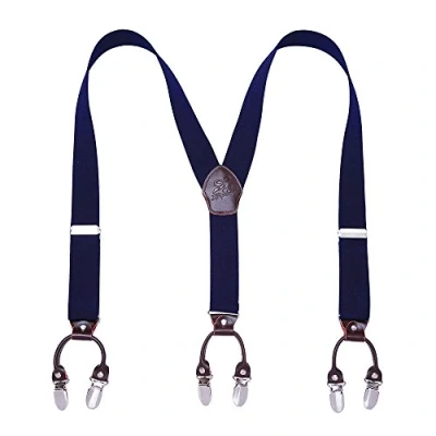 Afbeelding van KANGDAI Bretellen voor heren, breed, 6 clips, Y achterkant, elastische en duurzame verstelbare ophangingen, sterke metalen Donkerblauw