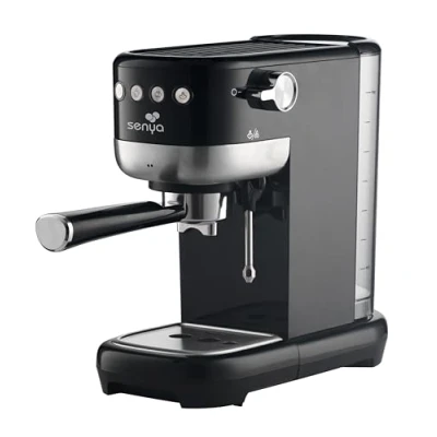 Afbeelding van Senya Tasty Coffee koffiezetapparaat, zwart, 20 bar, espresso en cappuccino koffiezetapparaat 1300 W, thermoblock, melkopschuimer, automatische uitschakeling, SYBF CM006