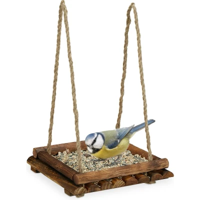 Afbeelding van Relaxdays voedertafel hangend vogelvoederhuisje hout voederstation tuinvogels balkon