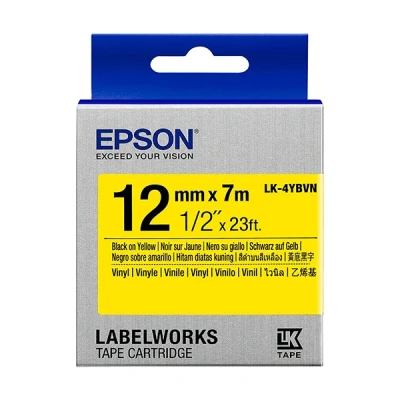 Image de Epson LK 4YBVN Vinyle noir sur jaune Rouleau (1,2 cm x 7 m) 1 cassette(s) bande d&#039;étiquettes pour LabelWorks LW 1000, 300, 400, 600, 700, 900, K400, Z700, Z710, Z900