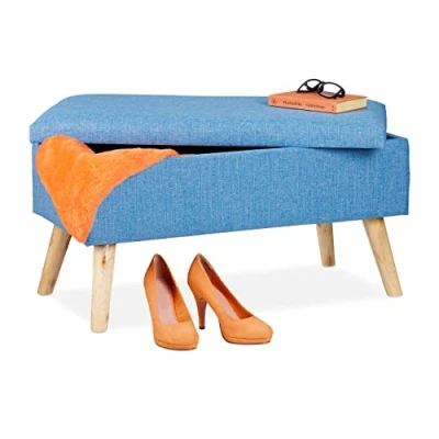 Afbeelding van Relaxdays hocker met opbergruimte halbank zitbank zitkist 40 l houten poten purper