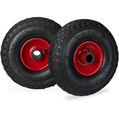 Afbeelding van Relaxdays steekwagenwiel 3.00 4 set van 2 stuks stalen velg reservewiel luchtband zwart rood