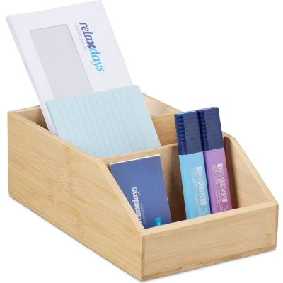 Afbeelding van Relaxdays bureau organizer 3 vakken bamboe badkamer make up