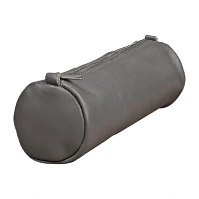 Afbeelding van Clairefontaine 77033C Collection Age Bag pennenetui, rond, van echt grijs lamsleer, 21 cm x 6 diameter