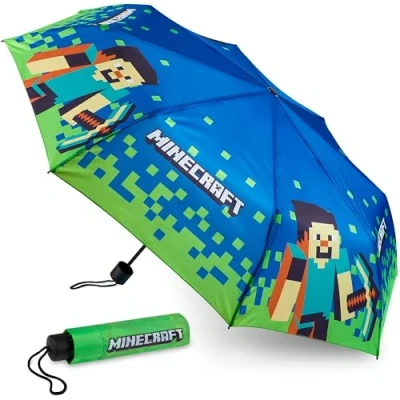 Afbeelding van Minecraft Paraplu voor kinderen, jongens, meisjes, gamer, opvouwbare kinderparaplu of bel, officiële accessoires, Blauw/Groen