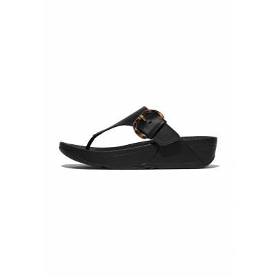Afbeelding van Fitflop Femme Lulu Resin Buckle Leather Toe Post Sandals, Noir, 38 EU, EU