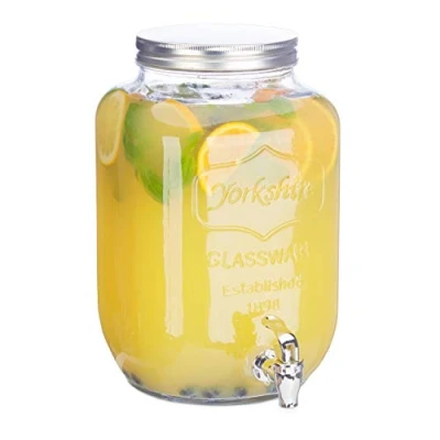 Afbeelding van 2x drankdispenser 8 liter, tapkraan, van glas, waterdispener voor tuinfeestjes, vintage limonadetap, transparant