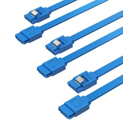 Afbeelding van SABRENT SATA III kabel 6 Gbps, 3 kabel, (3 stuks), HDD/SDD datakabel 50 cm, rechte pc met vergrendeling voor Harde Schijven HDD/SSD, CD en DVD stations, blauw (CB SFB3)