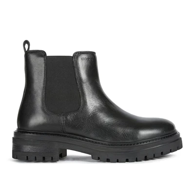 Afbeelding van Geox Iridea Enkellaarsjes met plateauzool, Dames, Maat: 41, Black Leer en textiel