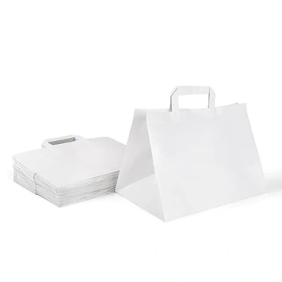 Afbeelding van Inoverse 250 stuks papieren zakken, geschenkzakken, kraftpapieren zakken met handvat, grote wit, 32 + 22 x 25 cm