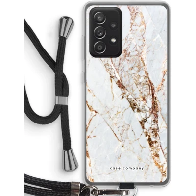 Afbeelding van Case Company® hoesje met Koord geschikt voor Samsung Galaxy A52s 5G Goud marmer Telefoonhoesje Zwart Bescherming aan alle Kanten en Over de Schermrand