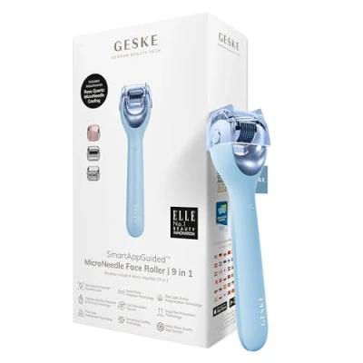 Afbeelding van GESKE SmartAppGuided™ MicroNeedle Face Roller 9 in 1 met rozenkwarts Microneedling Professioneel micronaald™ Naaldroller Gezichtsroller Micronaalden