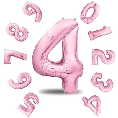 Afbeelding van Envami® Verjaardagsdecoratie meisje 4 jaar XXL roze 101 cm decoratie ballon cijfers verjaardag opblaasbare helium