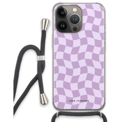 Afbeelding van Case Company® hoesje met Koord geschikt voor iPhone 13 Pro Grid Paars Telefoonhoesje Zwart Extra Bescherming aan alle Kanten en Over de Schermrand