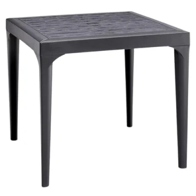 Afbeelding van Tomaino Vierkante tuintafel van kunststof in houtlook 78 x 72 cm (zwart)
