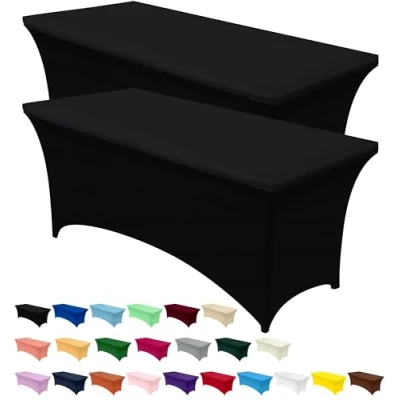 Afbeelding van Set van 2 spandex keukentafelkleden [4FT, zwart] Rechthoekige, wasbare en kreukvrije rekbare tafellakens voor op het terras evenementen, bruiloften, banketten feesten [122Lx76Bx76H] cm