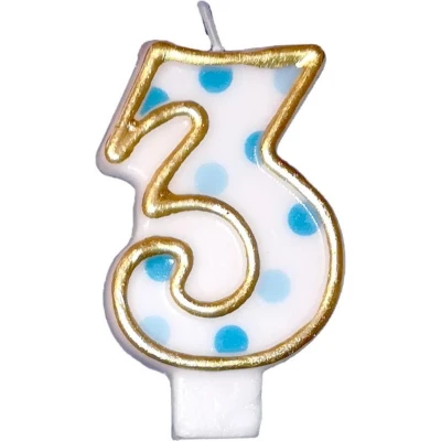 Afbeelding van Kaars 3 gespikkeld blauw