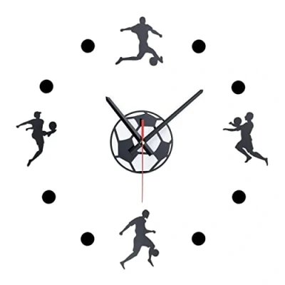 Afbeelding van Relaxdays DIY Wandklok voetbal voor kinderkamer, diameter 50 100 cm, muursticker, 3D klok, zwart/wit