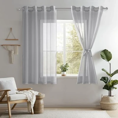 Image de DWCN Lot de 2 rideaux en voile polyester transparent à œillets Pour balcon Gris 137 x 140 cm (H l)