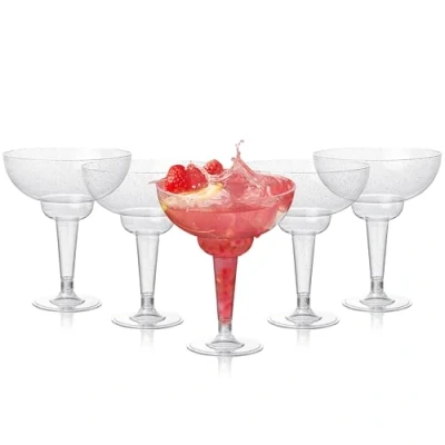 Afbeelding van MATANA 48 Herbruikbare Plastic Margarita Cocktailglazen 360ml met Zilveren Glitter