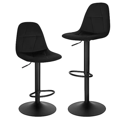 Afbeelding van Lestarain LBAI64003 2 Set van design barkrukken met rugleuning, in hoogte verstelbaar, 360 draaibaar, fluwelen bekleding, metaal, zithoogte 60 81 cm, zwart