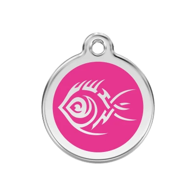 Afbeelding van Tribal Fish Hot Pink roestvrijstalen hondenpenning medium/gemiddeld dia. 3 cm RedDingo