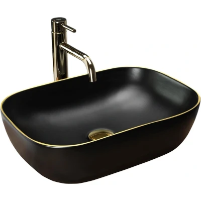 Afbeelding van REA Belinda Opzetwastafel Waskom 33 x 46.5 13.5 cm Mat Zwart Goud Edge