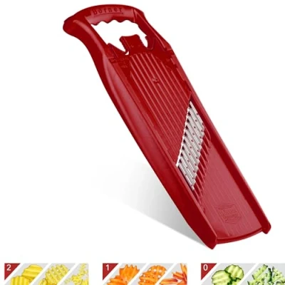 Afbeelding van Börner Mandoline Ideale wafel en rimpelsnijder 3 snijdiktes BPA vrij Roestvrij Rood