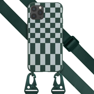 Afbeelding van Selencia hoesje Geschikt voor iPhone 11 Pro met koord Siliconen design afneembaar Groen / Irregular Check Green