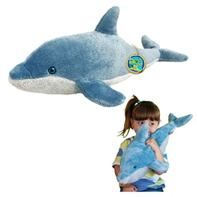 Afbeelding van EcoBuddiez Dolphin Deluxebase groot pluche dier, 51 cm, gemaakt van gerecyclede plastic flessen, schattig, milieuvriendelijk dier voor kleine kinderen.