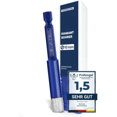Afbeelding van WERKSTEIN Tegelboor 10 mm, extreem duurzaam voor tegels, glas, keramiek, porselein, graniet, marmer en meer, diamantboor met zeskantschacht
