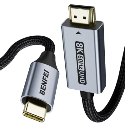 Afbeelding van Benfei 8K USB C naar HDMI Kabel 1.8M Ultra HD 60hz Zilver &amp; Gold plated 24k 4k 240hz