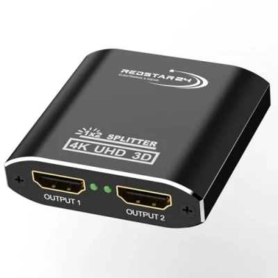 Afbeelding van RedStar24 HDMI splitter 4K @ 60Hz, 1 in 2 aluminium uitgangen, ondersteunt HDCP, 4K, 3D, UHD, 1080P, compatibel met Xbox, PS4, PS3, Roku, Blu Ray speler, Firestick, HDTV en Apple TV