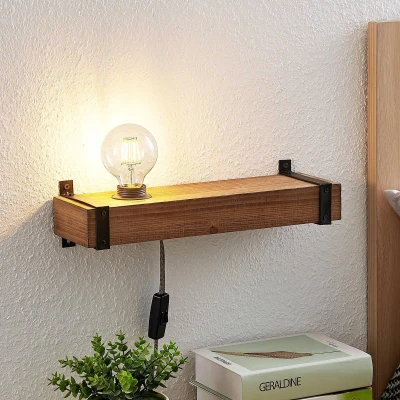 Afbeelding van Lindby Wandlamp hout 1licht hout, metaal H: 10 cm E27 bruin, zwart