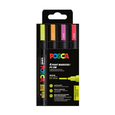 Image de POSCA ETUI 4 MARQ PC5M FLUO ASS
