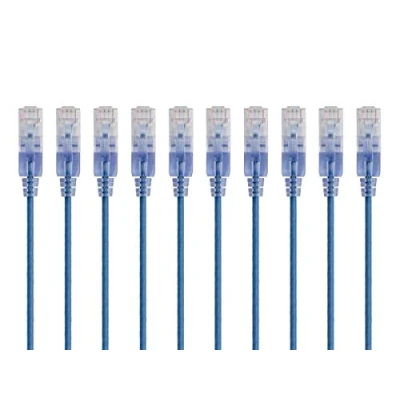 Afbeelding van Monoprice 10 stuks Cat6A ethernet patchkabels 3 m blauw internetkabel netwerkkabel RJ45 550MHz UTP pure blanke koperdraad 10G 30AWG SlimRun serie