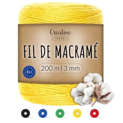 Afbeelding van Creative Deco 200 m Geel Macrame Koord Katoenen 2 3 mm (+ 0.5 mm) Dikte 15 laags 656 Voeten Grote Touwrol Natuurlijke Dikke Perfect Beeld Hangende Draad