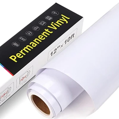 Afbeelding van permanent klevend vinyl, 30,5 cm x 305 cm, vinylrol, waterdicht, voor Cricut, Silhouette Cameo, stickers, decoraties (glanzend wit)