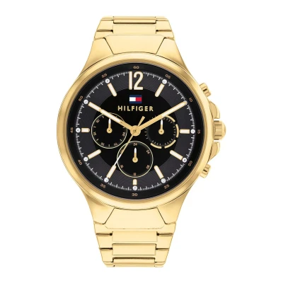 Afbeelding van Tommy Hilfiger TH1782599 Dames Horloge SIENNA Mineraalglas Staal Goudkleurig 40 mm breed Quartz Vouw/Vlindersluiting 5 ATM (douchen)