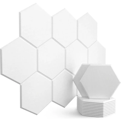 Afbeelding van Hexagon akoestische panelen met sticker, geluidsisolatie muur, 12 stuks, Hoge dichtheid voor plafond / deur muur decoratie en behandeling, (30x26x0,9cm)
