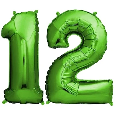 Afbeelding van envami ballon verjaardag 12 jaar groen 101 cm cijferballon decoratieve verjaardagsset voor jongens Happy Birthday decoratie vliegt dankzij helium