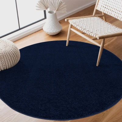 Afbeelding van Uni Effen Laagpolig Vloerkleed Modern Donker Blauw Navy 150 cm rond