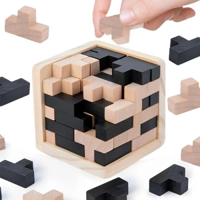 Afbeelding van MINGZE Houten Puzzels Speelgoed 54 T Vorm Blokken Geometrische Intelligentie Spel voor Volwassenen/Kinderen