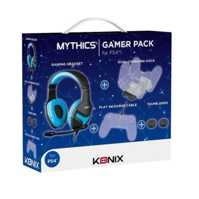 Image de Pack Gaming Mythics PS4 Konix Casque + Station double de charge Câble USB Protection en silicone