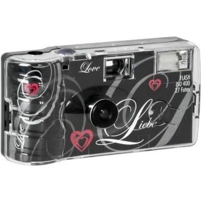 Afbeelding van Difox Single Use camera Flash 400 27 opnamen &quot;LOVE&quot; zwart wegwerpcamera