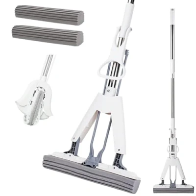 Afbeelding van Dweilmop van PVA, absorberend, professioneel, opvouwbaar, met PVA spons en telescoopsteel, 34 cm wisbreedte, telescoopsteel tot 135 lengte